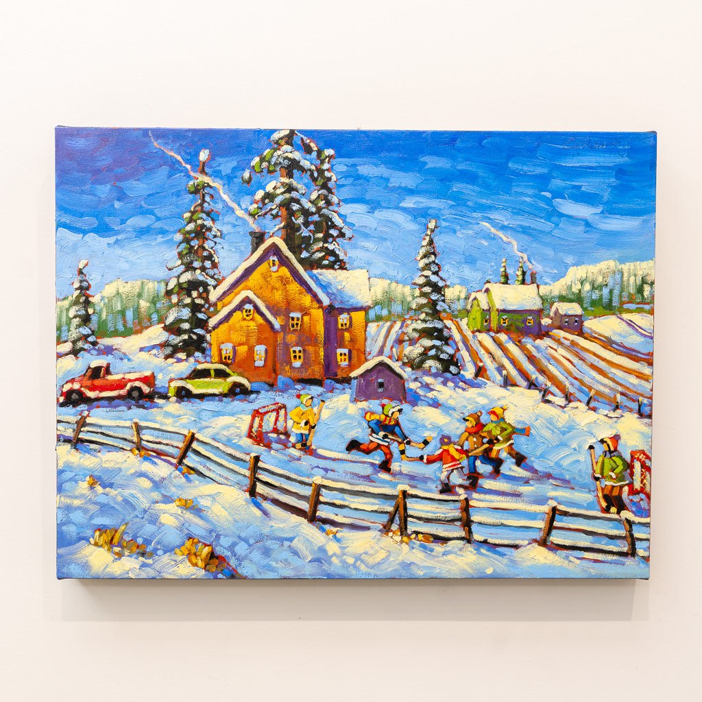Driveway Shinny Game | 18" x 24" Oil on Canvas Rod Charlesworth