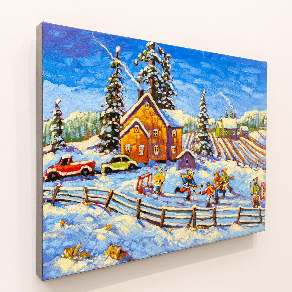Driveway Shinny Game | 18" x 24" Oil on Canvas Rod Charlesworth