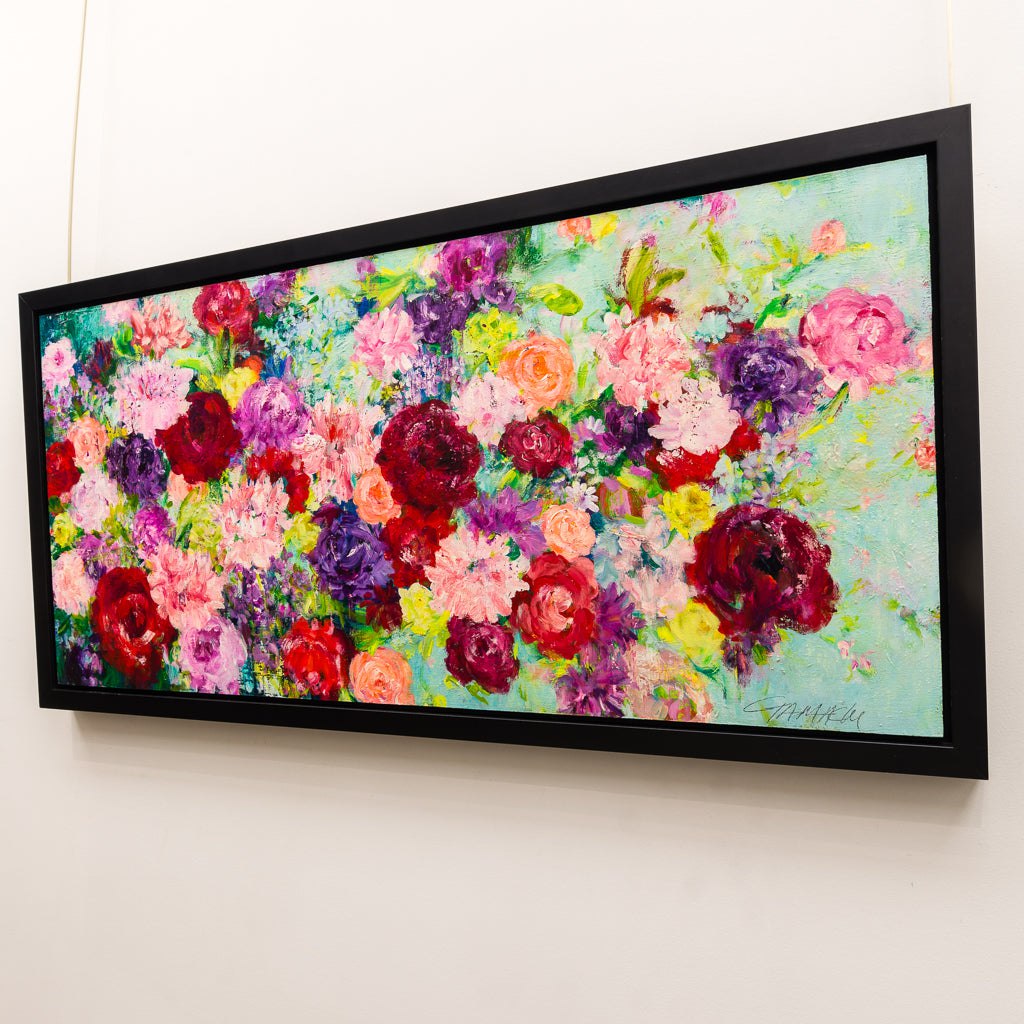 Dans Le Ciel Bleu d'un après-midi D'été | 22" x 48" mixed media on panel Élène Gamache