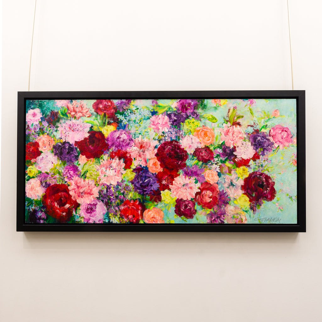 Dans Le Ciel Bleu d'un après-midi D'été | 22" x 48" mixed media on panel Élène Gamache