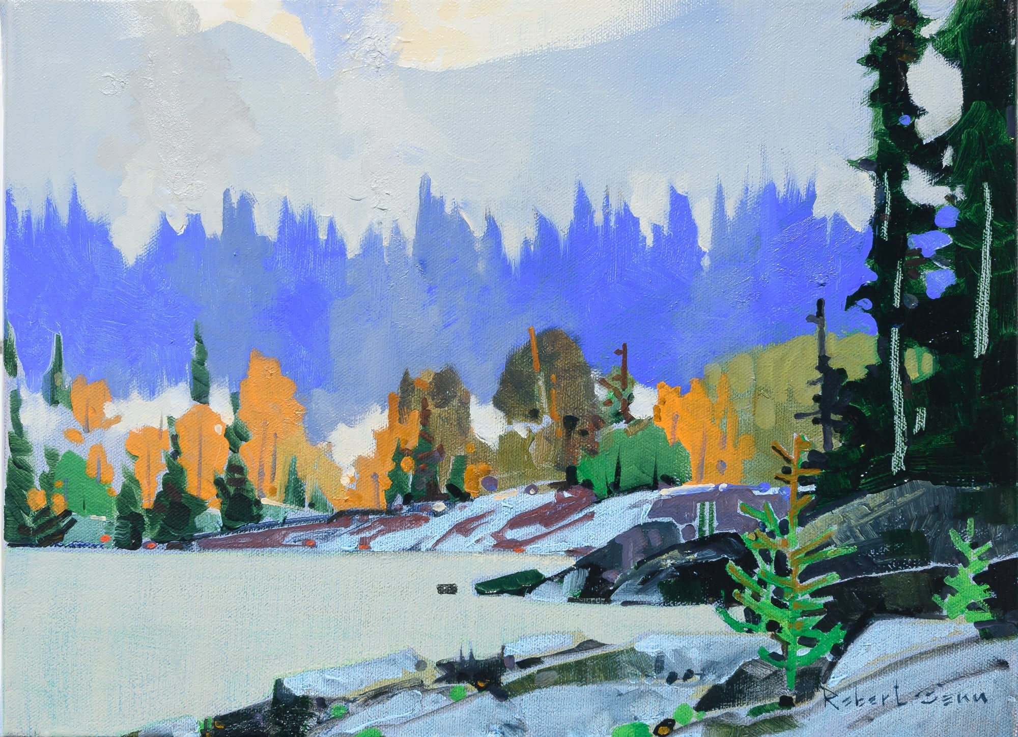 Compliment with Red and Orange (1988) | 12" x 16" Acrylic on Canvas Robert Genn