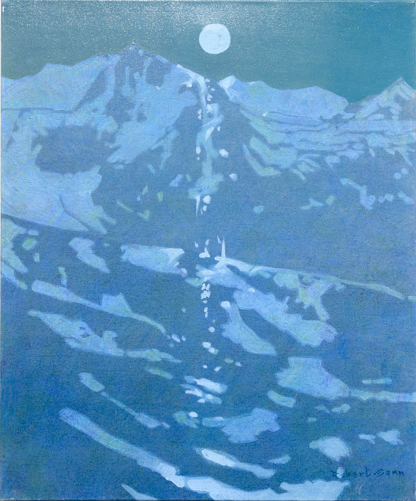 Moon Spill on the Selkirks (2004) | 24" x 20" Acrylic on Canvas Robert Genn