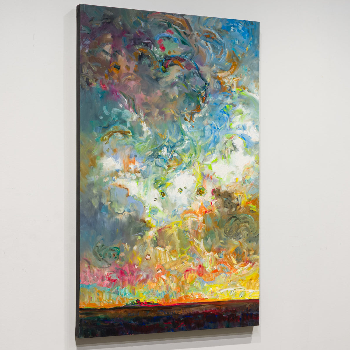 Left angled view of Sky Blossom by Steve R. Coffey showing the painting and canvas edge.