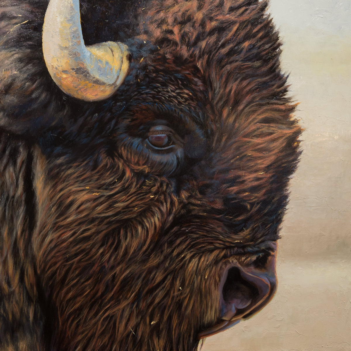 Angled gallery view of Giants Portrait by James Wiens, showing the 1½-inch deep board and finished white edge.