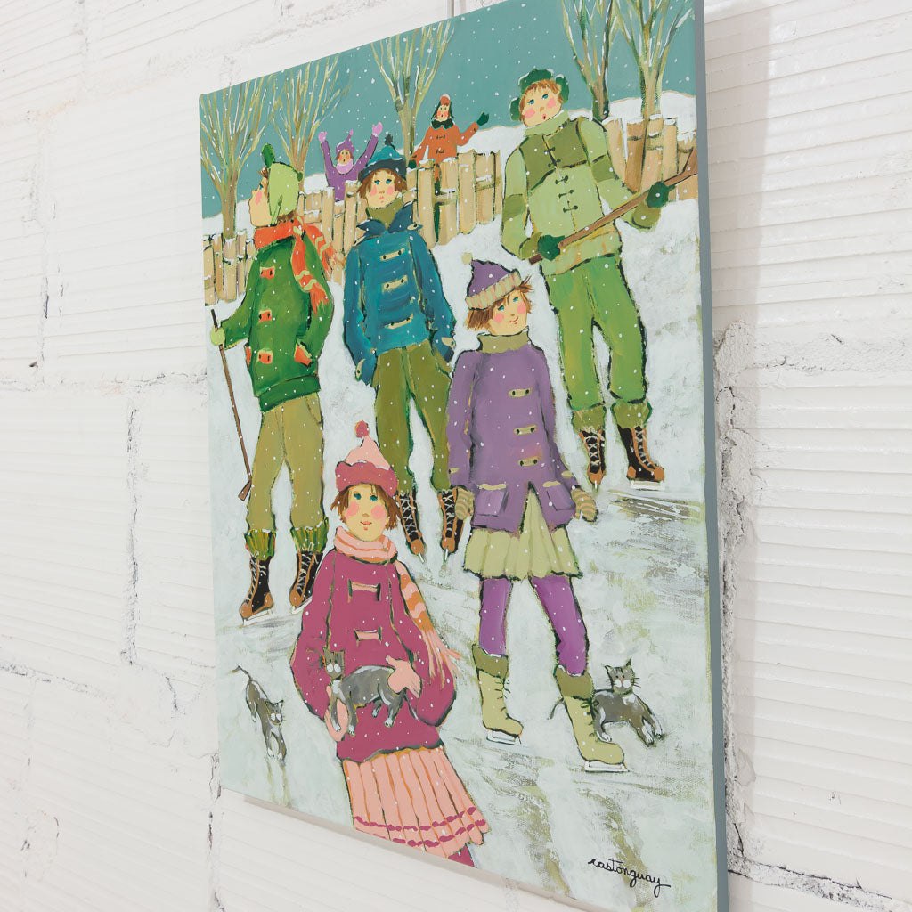 Skating on the Ice Ring with Friends | 24" x 18" Acrylic on Canvas Claudette Castonguay
