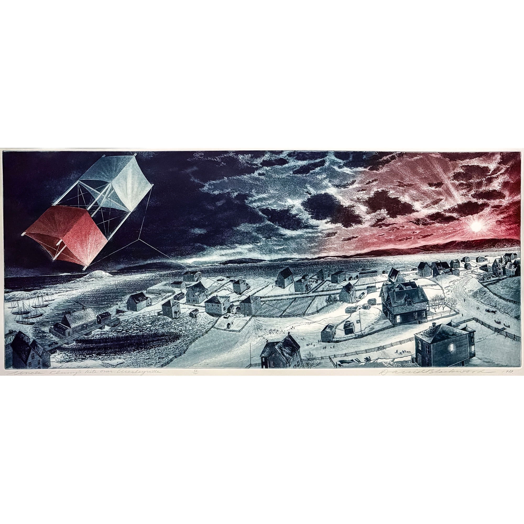 Uncle Cluny's Kite Over Wesleyville | 1989 | Etching 68 of 75 Etching with Aquatint on Paper David Blackwood