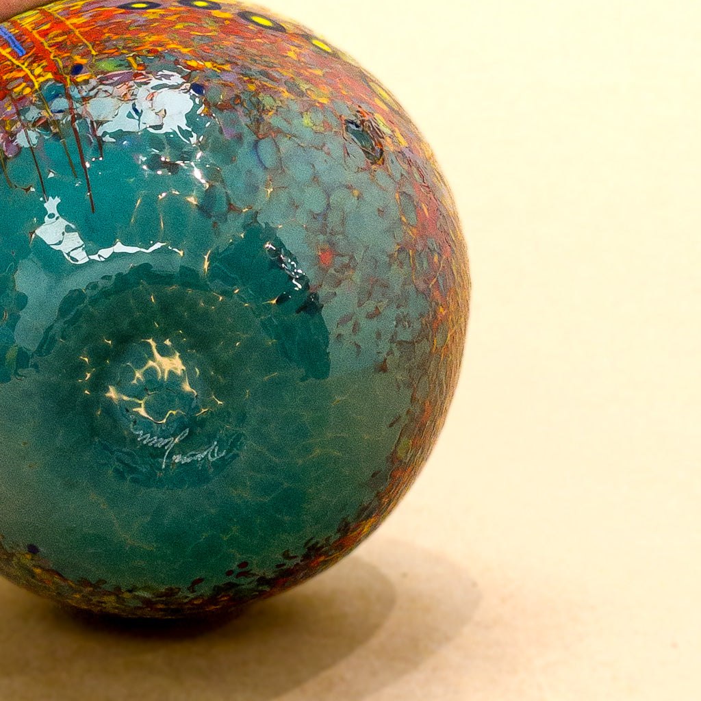 Murrini Vase with Folded Lip | 5" x 5" x 5" Murrini Patterned Blown Glass Darren Petersen