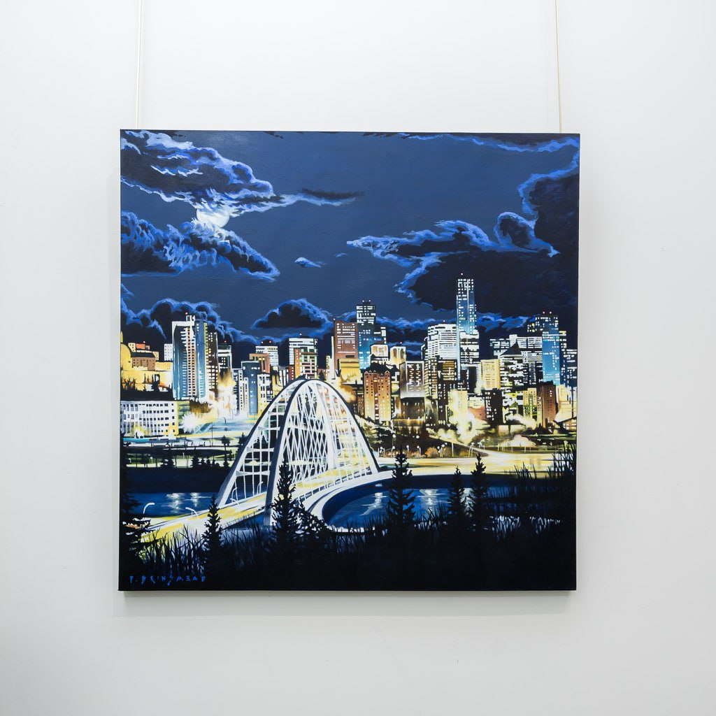 Moon Over Walterdale Bridge | 48" x 48" Acrylic on Canvas Fraser Brinsmead