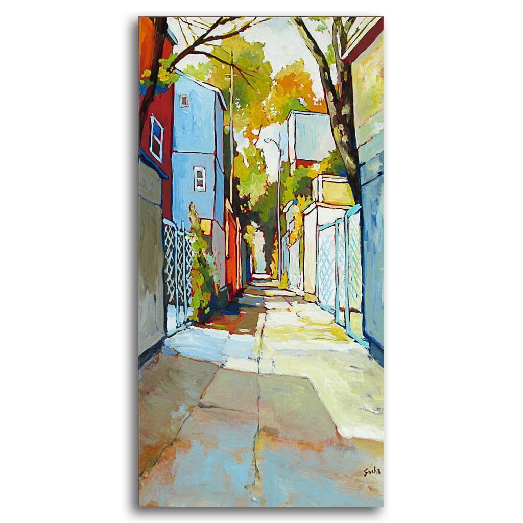 Alley with Two Fences | 48&quot; x 24&quot; Acrylic on Canvas Sacha Barrette