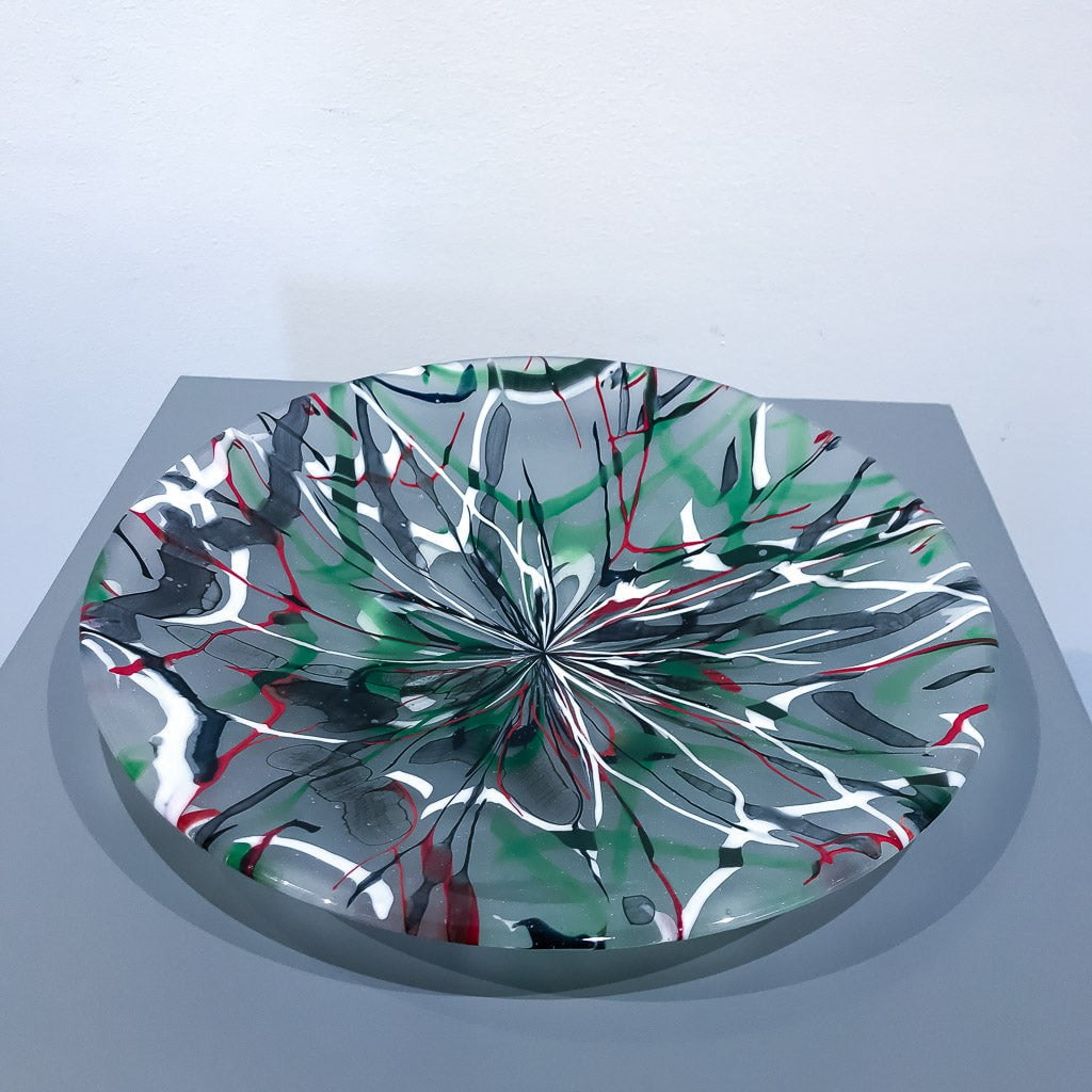 Stretch and Flow Red | White | Green | 14" Kilnformed Glass Bob Leatherbarrow