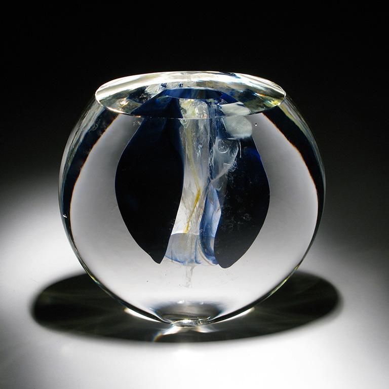 Blue Bud III | 9" x 8.5" Cold Worked Blown Glass Maryse Chartrand