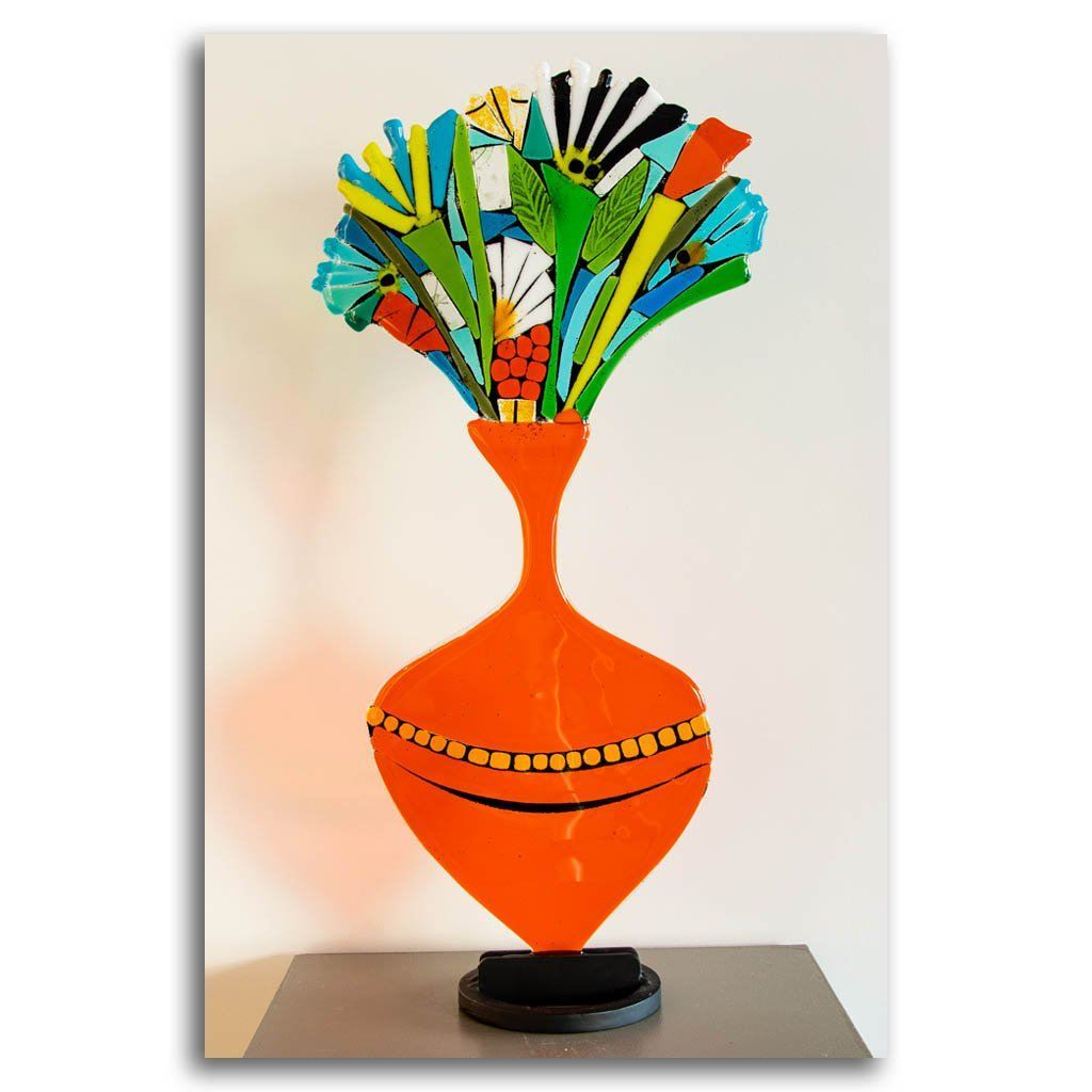 Happy Day Bouquet | 24&quot; x 9&quot; Hand fused glass with metal stand Tammy Hudgeon