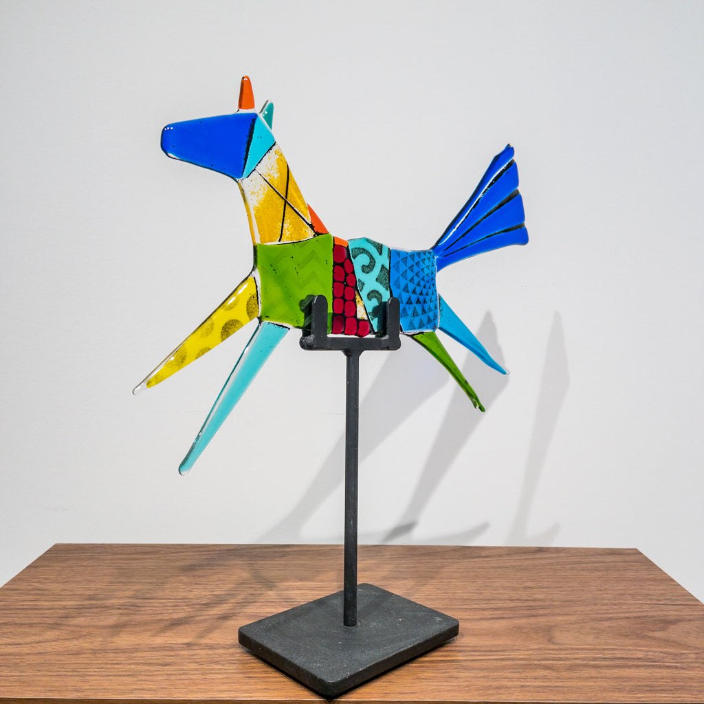 Marjory Flying Horse | 16" x 15" Hand fused glass with metal stand Tammy Hudgeon