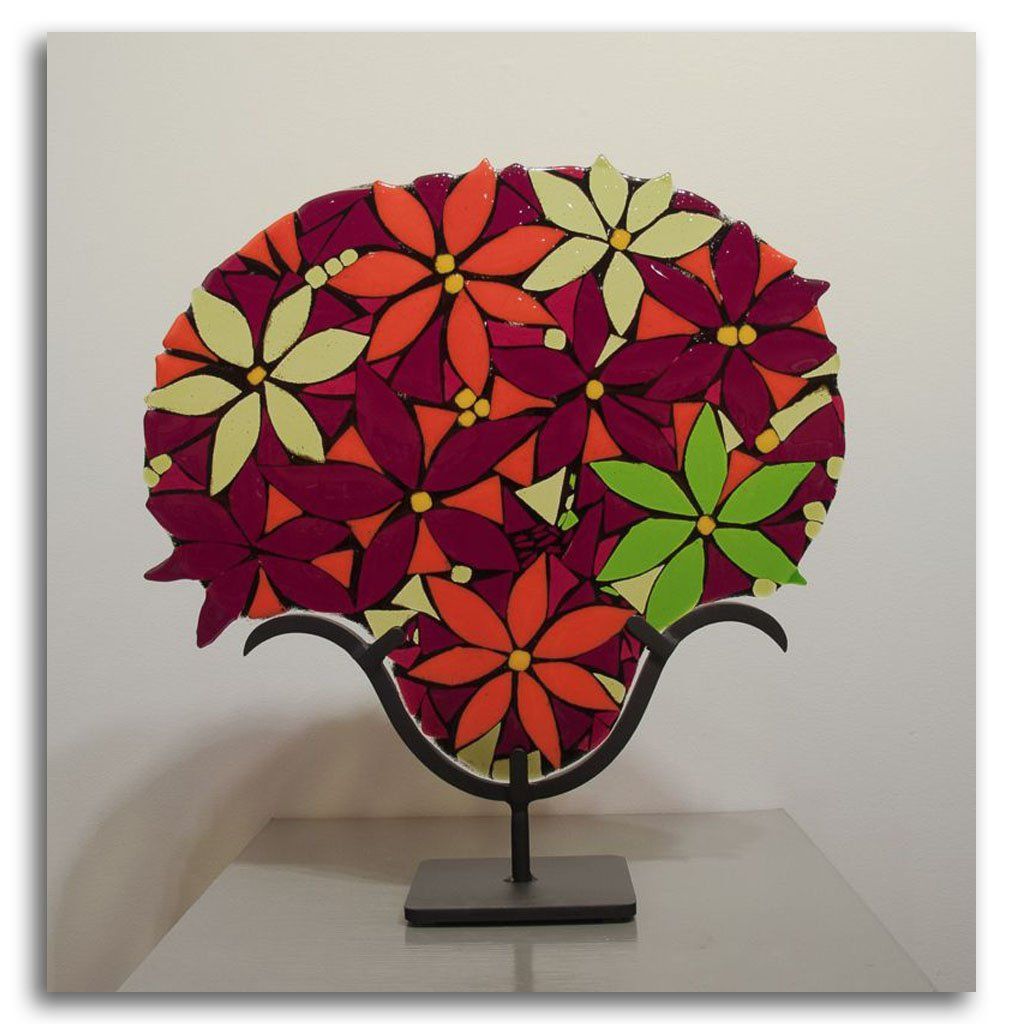 Poinsettia | 20.5" x 20" Hand fused glass with metal stand Tammy Hudgeon