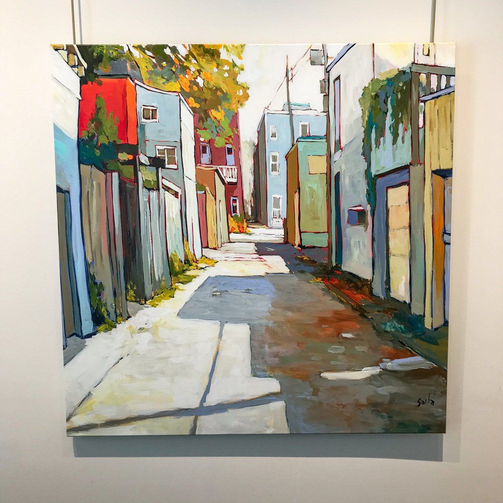 Summer Afternoon in the Alley | 40&quot; x 40&quot; Acrylic on Canvas Sacha Barrette
