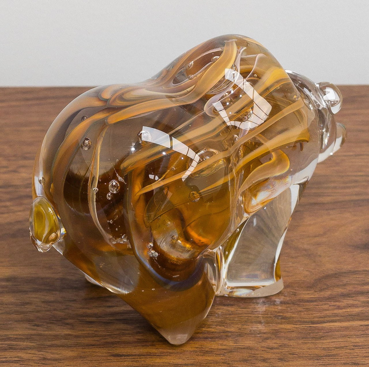 Hayden MacRae Nosey Glass Bear - Gold Topaz | 7" x 4" x 3" Hot Sculpted Blown Glass