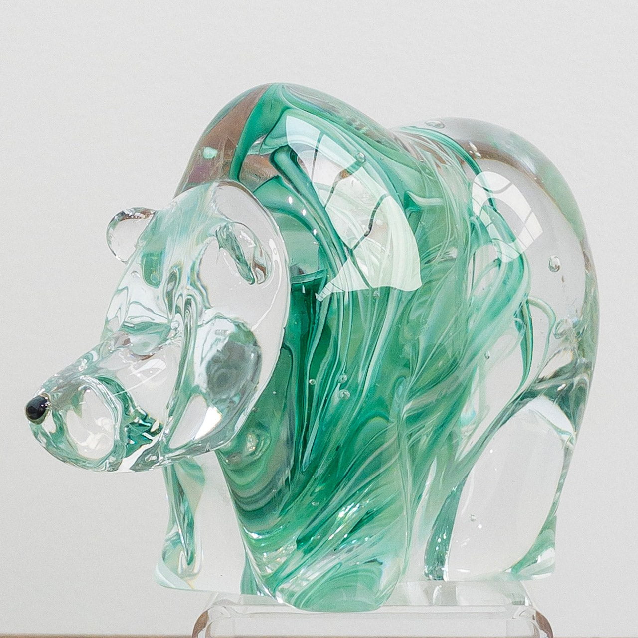 Hayden MacRae Nosey Glass Bear - Spearmint Green | 7" x 4" x 3" Hot Sculpted Blown Glass