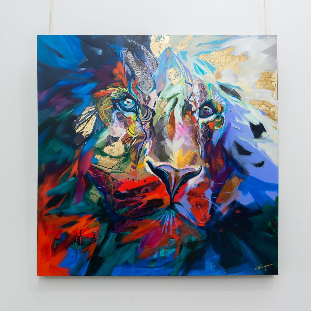 Le Lion de Némée | 36" x 36" Mixed Media on canvas Annabelle Marquis