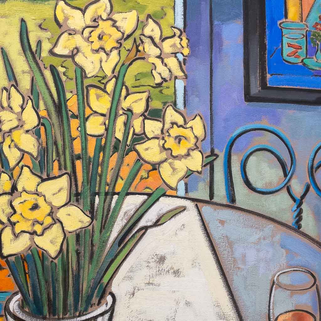 Jonquilles et Rosé | 36" x 24" Oil on Canvas Jeannette Perreault