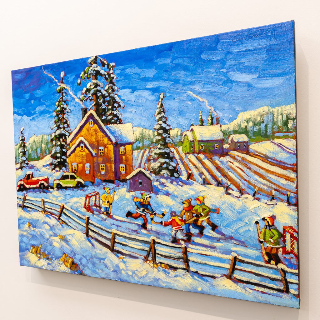 Driveway Shinny Game | 18" x 24" Oil on Canvas Rod Charlesworth