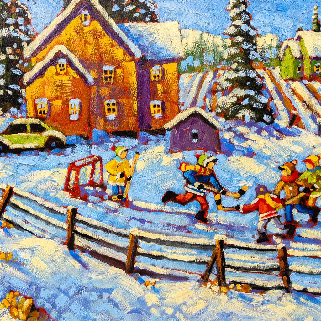 Driveway Shinny Game | 18" x 24" Oil on Canvas Rod Charlesworth