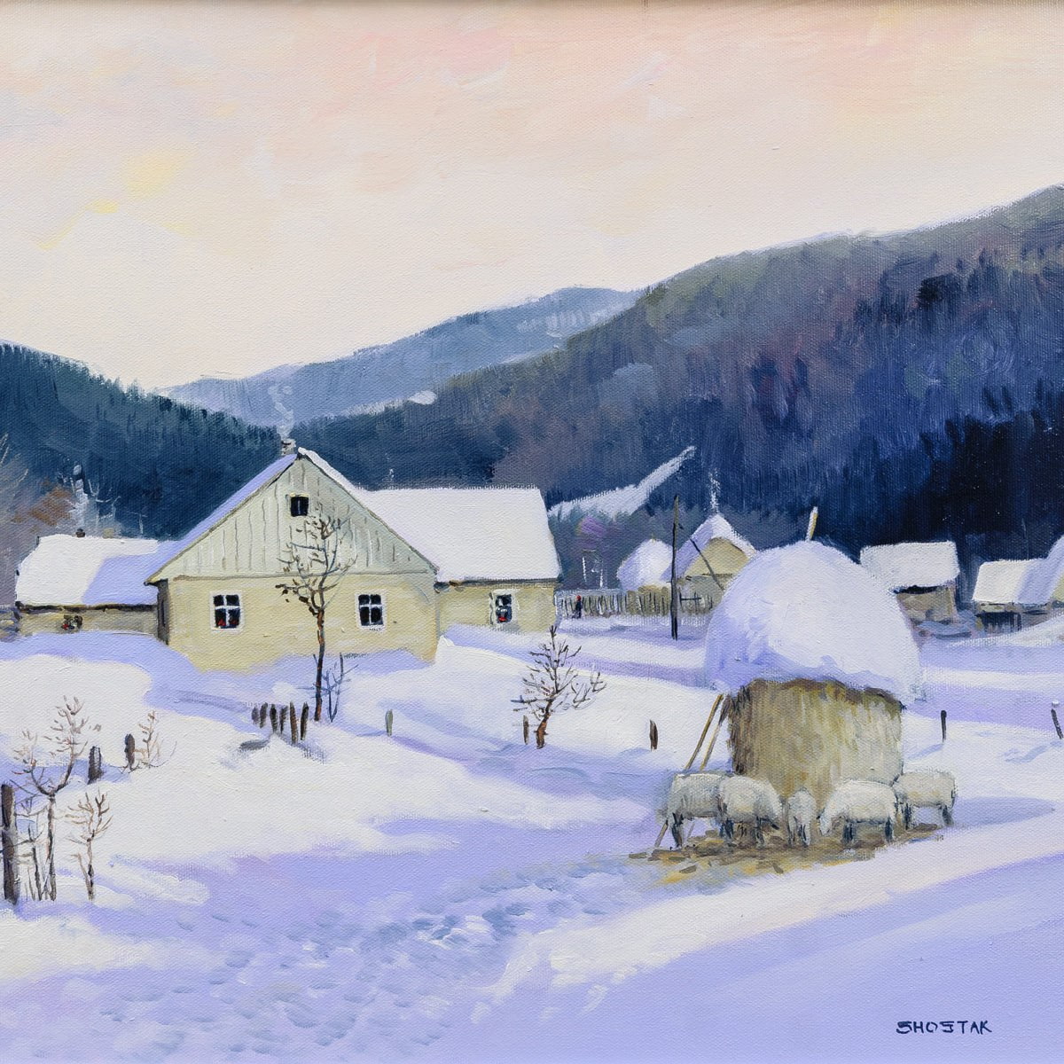 Village in the Carpathian Mountains | 16" x 20" Oil on Canvas Peter Shostak