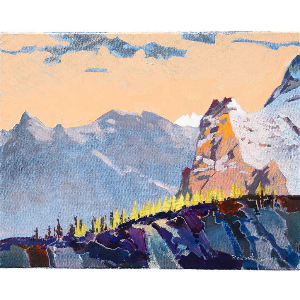 Gunsight Peaks from Lake O'Hara (2012) | 11" x 14" Acrylic on Canvas Robert Genn