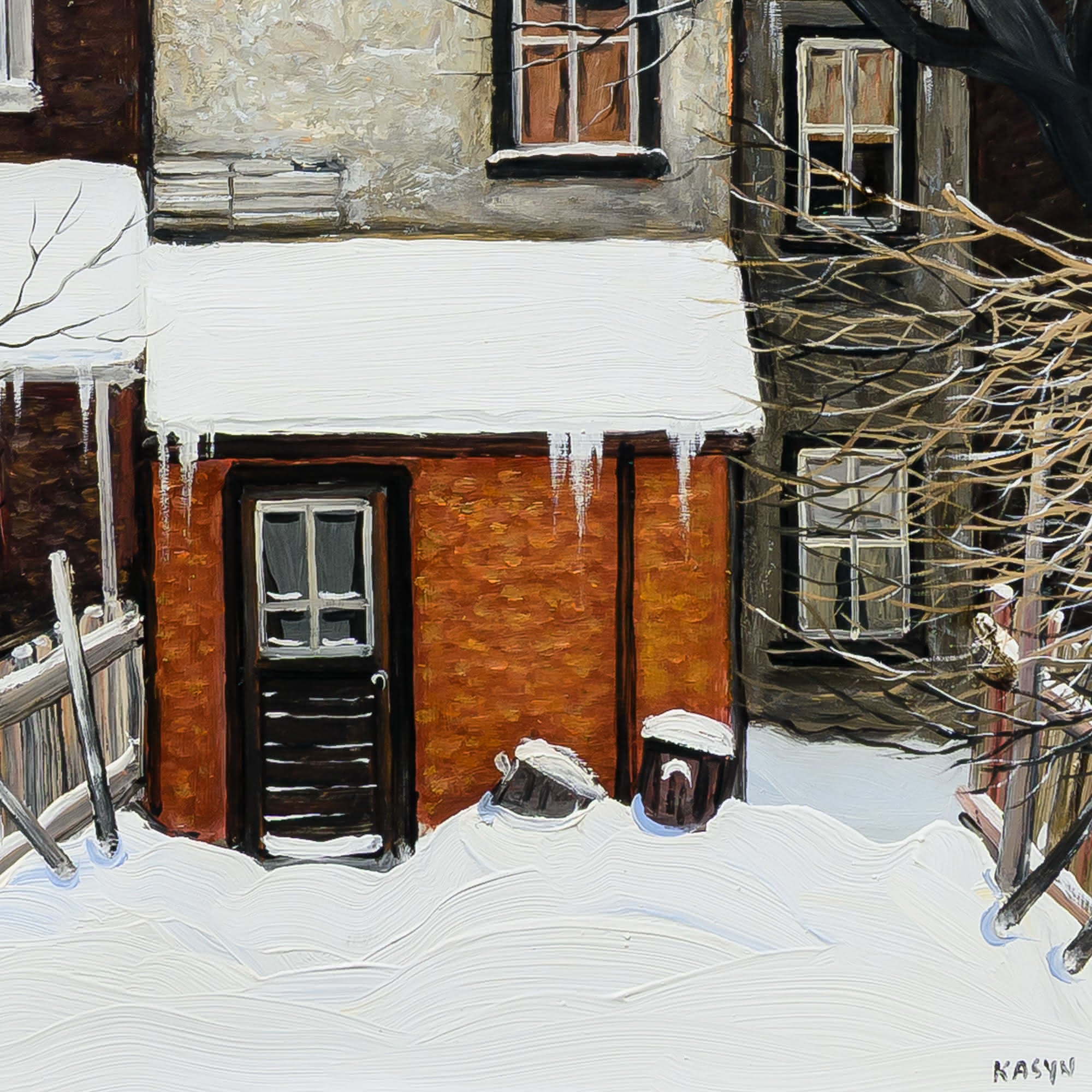 Backyard in Deep Snow | 18" x 14" Oil on Board John Kasyn