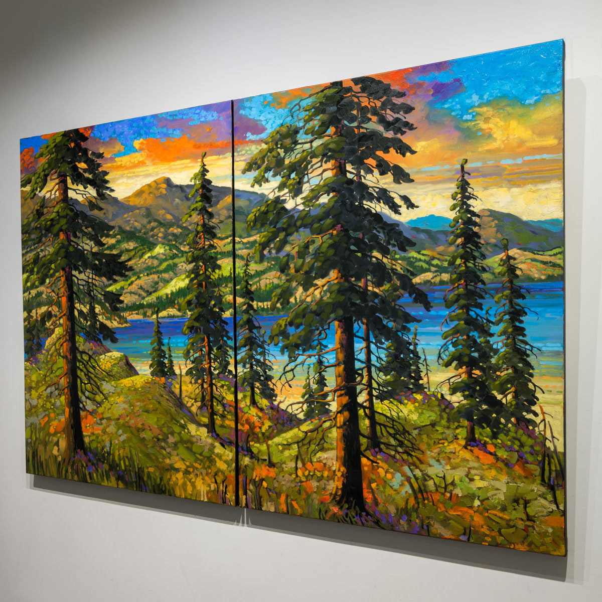 Sunset Okanagan Hills | 48" x 72" Diptych Oil on Canvas Rod Charlesworth