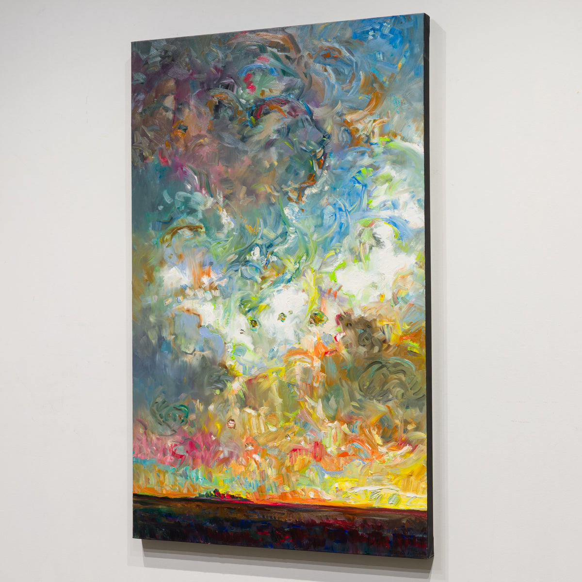 Right angled view of Sky Blossom by Steve R. Coffey showing its surface and canvas edge.