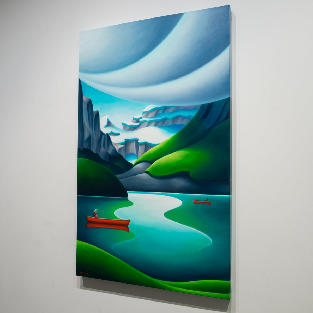Angled view of Dana Irving’s Towards the Source showing the 1½ inch image-wrapped gallery canvas.