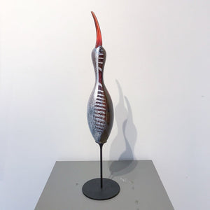 Darren Petersen Upright Shorebird Large | 22.5" x 5" Blown Glass with Forged Metal