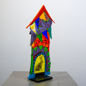 Tammy Hudgeon Rabbit House | 18.5" x 9.5" Hand fused glass with metal stand