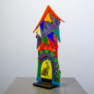 Tammy Hudgeon Rabbit House | 18.5" x 9.5" Hand fused glass with metal stand