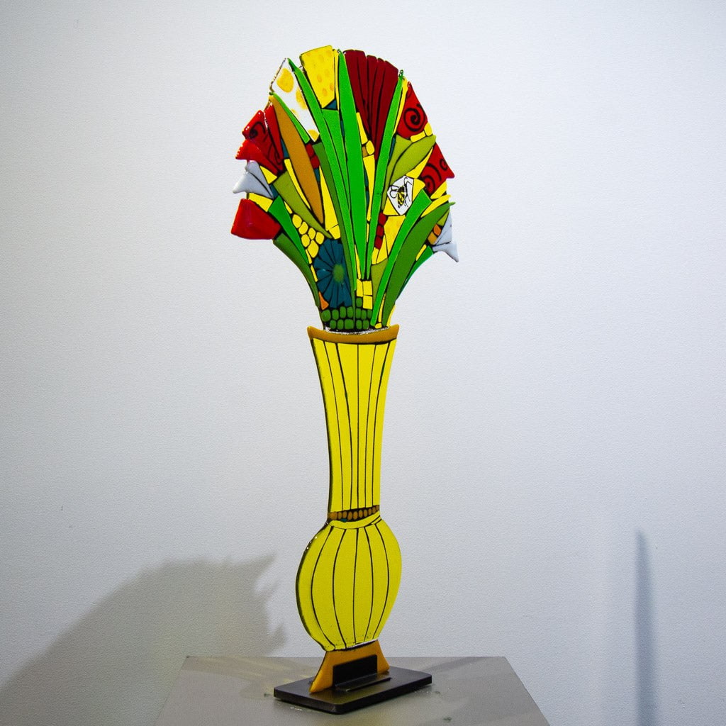 Yellow Bouquet | 29" x 16" Hand fused glass with metal stand Tammy Hudgeon