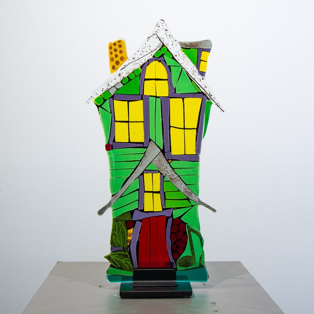 House of Music | 19.5" x 10" Hand fused glass with metal stand Tammy Hudgeon