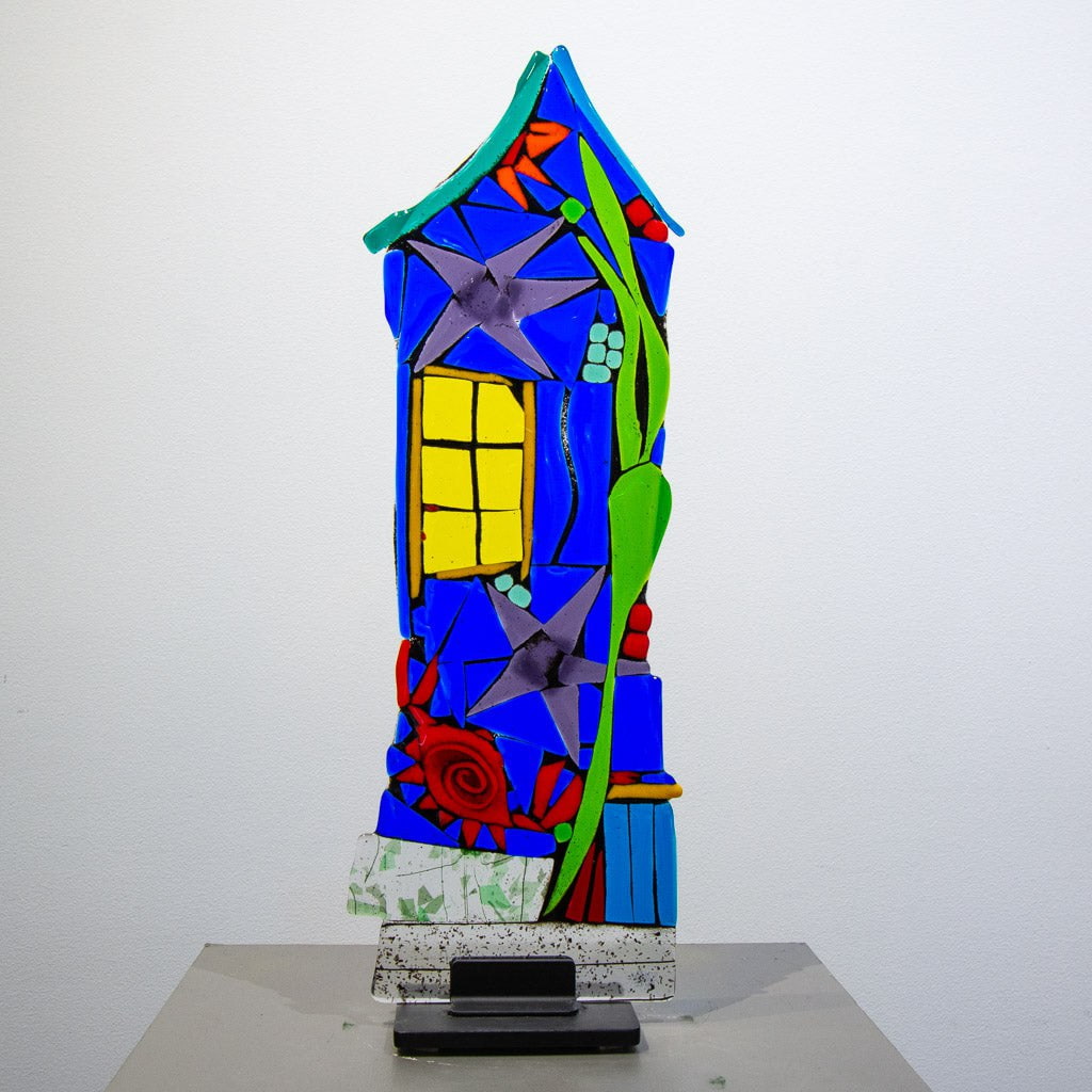 Seaside Sanctuary | 22" x 8" Hand fused glass with metal stand Tammy Hudgeon