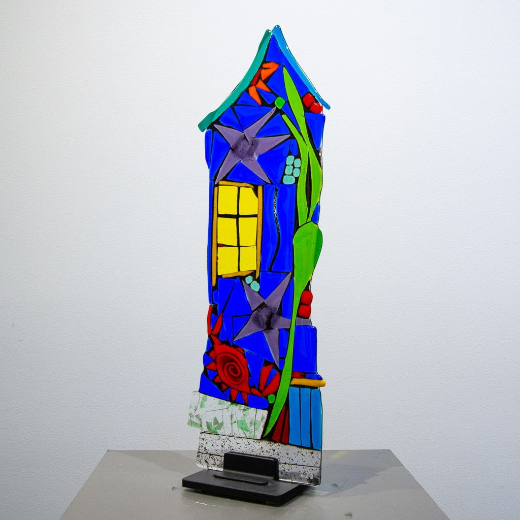 Seaside Sanctuary | 22" x 8" Hand fused glass with metal stand Tammy Hudgeon