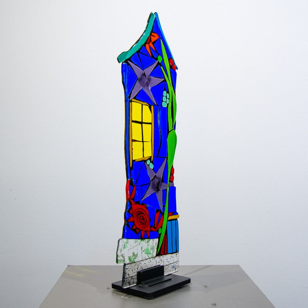 Seaside Sanctuary | 22" x 8" Hand fused glass with metal stand Tammy Hudgeon