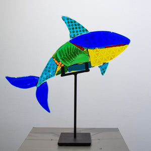 Tammy Hudgeon Flowstate Orca | 20" x 20" Hand fused glass with metal stand