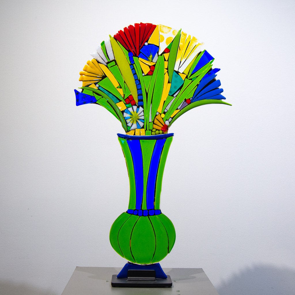 Striped Bouquet | 29" x 18" Hand fused glass with metal stand Tammy Hudgeon