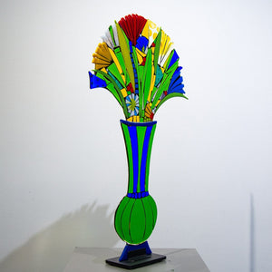 Tammy Hudgeon Striped Bouquet | 29" x 18" Hand fused glass with metal stand