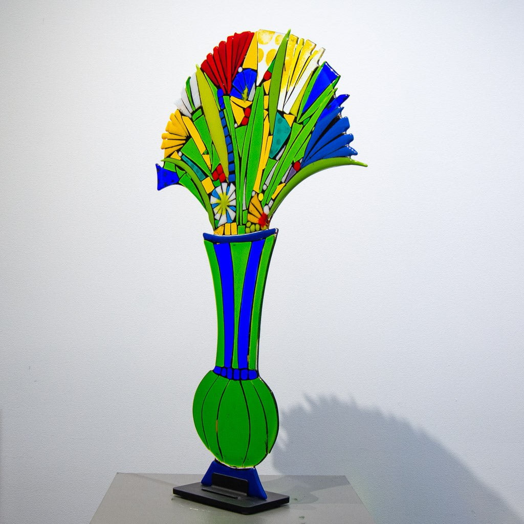 Striped Bouquet | 29" x 18" Hand fused glass with metal stand Tammy Hudgeon