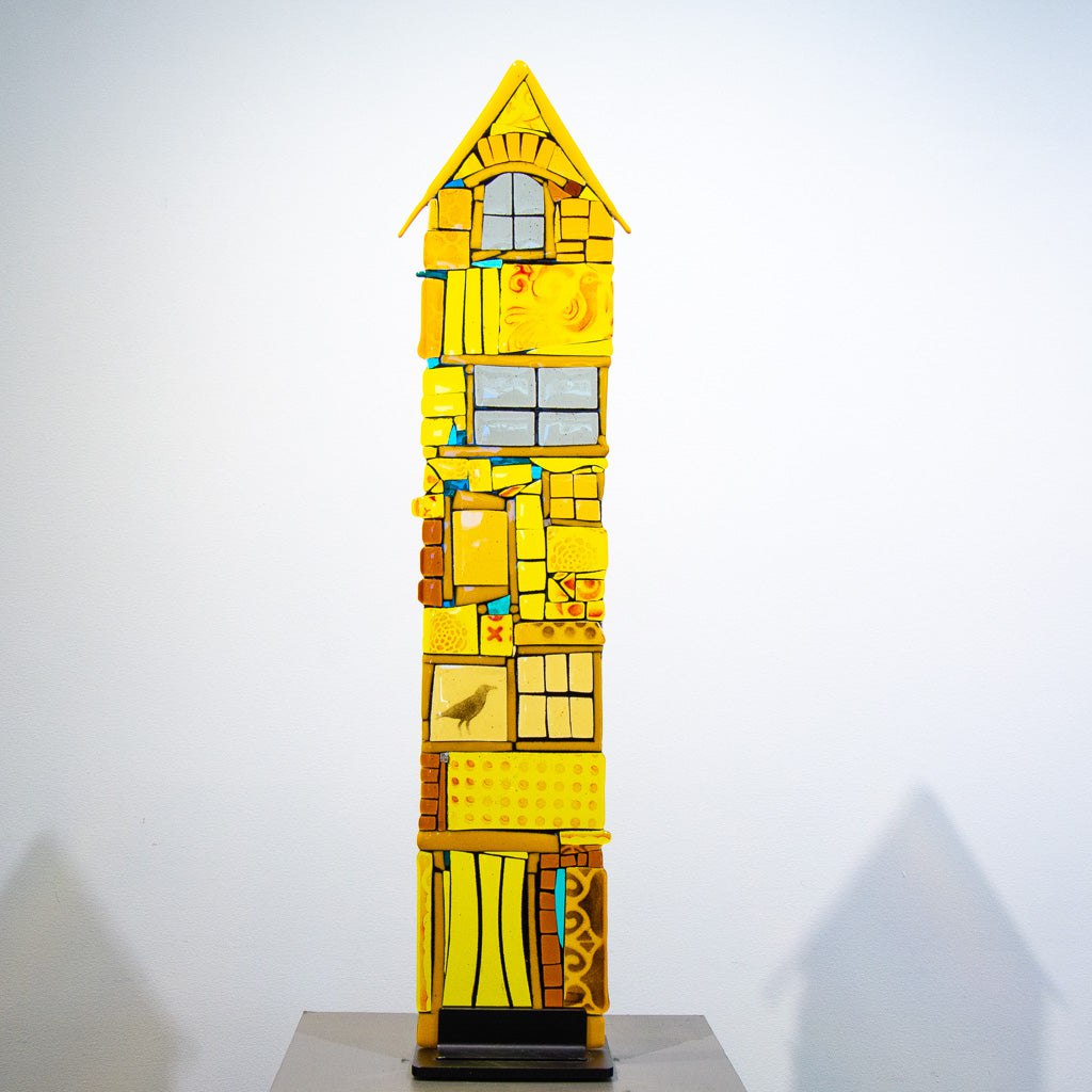 Crow High Rise Mansion | 36&quot; x 9&quot; Hand fused glass with metal stand Tammy Hudgeon