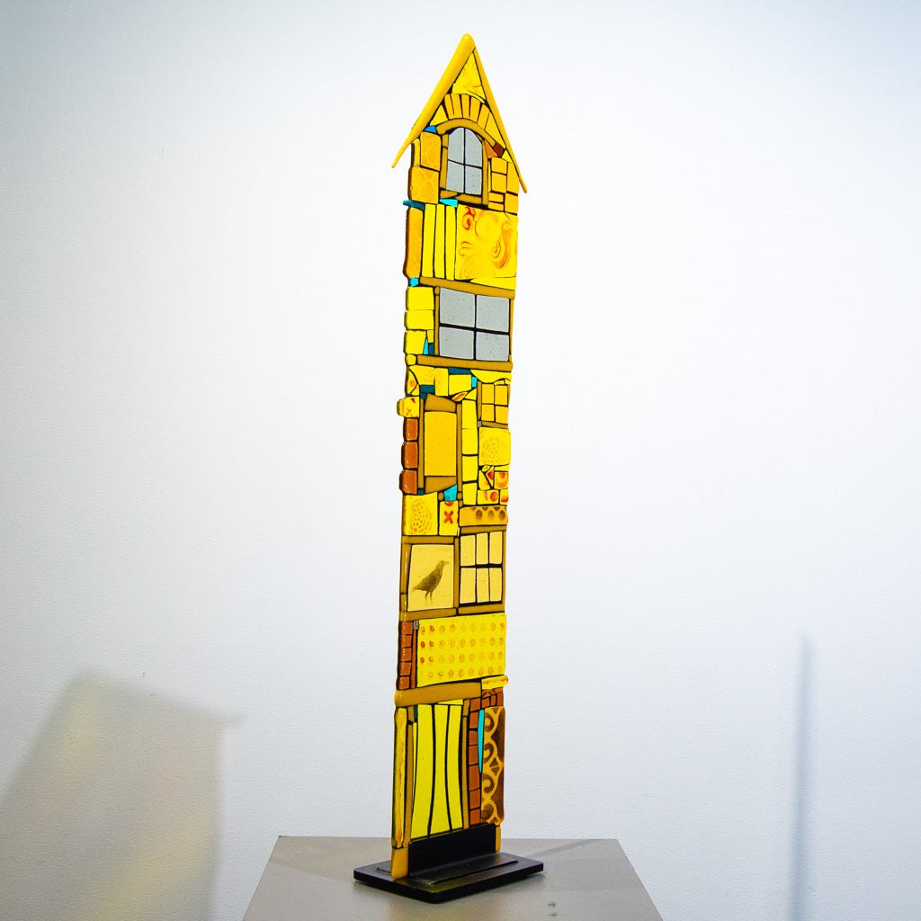 Crow High Rise Mansion | 36" x 9" Hand fused glass with metal stand Tammy Hudgeon