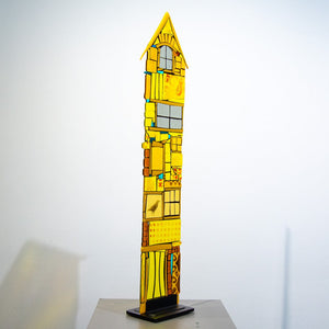 Tammy Hudgeon Crow High Rise Mansion | 36" x 9" Hand fused glass with metal stand