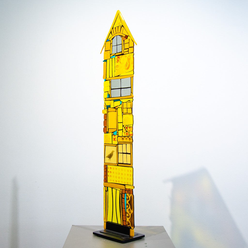 Crow High Rise Mansion | 36" x 9" Hand fused glass with metal stand Tammy Hudgeon