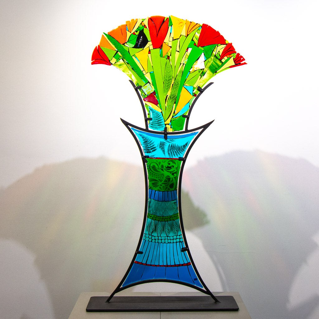 Blackbird Magic | 56&quot; x 30&quot; Hand fused glass with metal stand Tammy Hudgeon