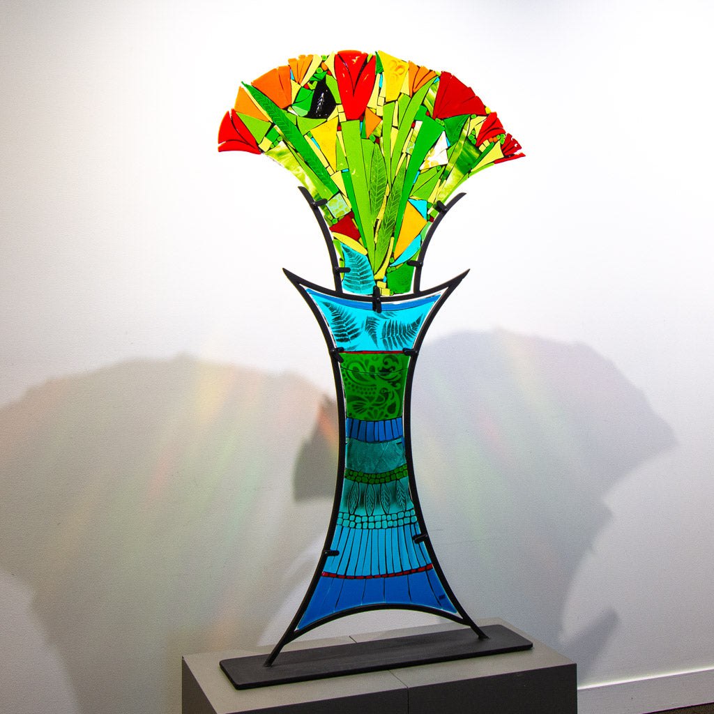 Blackbird Magic | 56" x 30" Hand fused glass with metal stand Tammy Hudgeon