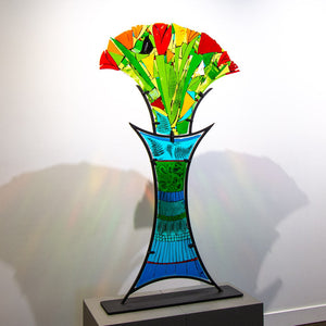 Tammy Hudgeon Blackbird Magic | 56" x 30" Hand fused glass with metal stand